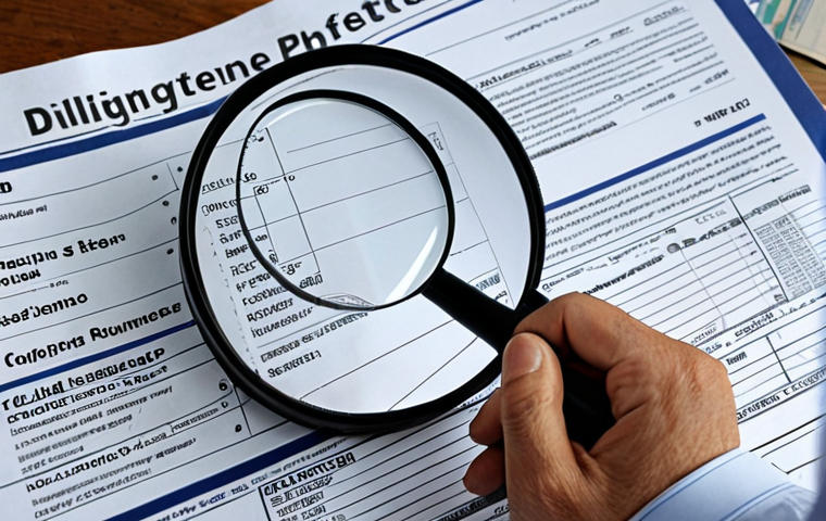 **
A skeptical investor examining financial documents with a magnifying glass, highlighting the importance of due diligence. Emphasize the contrast between glossy marketing materials and the detailed analysis of balance sheets. Possibly include subtle warning signs in the background (e.g., a chart with unrealistic returns).
**